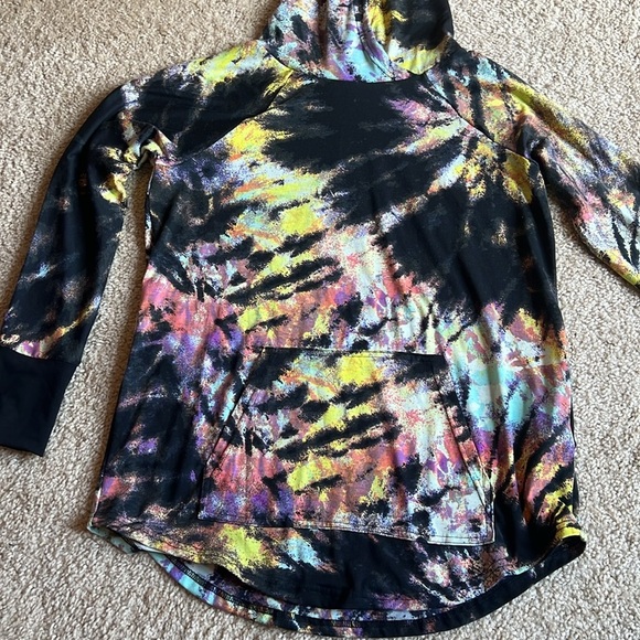 Lularoe Amber tie dye black green yellow pink purple hoodie sweatshirt size M - Picture 3 of 6